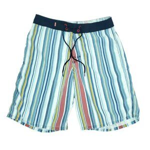 Vintage Redsand Boardshorts Mens 32x10" Multicolor Vertical Stripes Drawstring